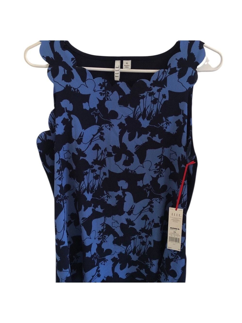 Elle Blue and Navy Floral Scalloped Neck Tank
